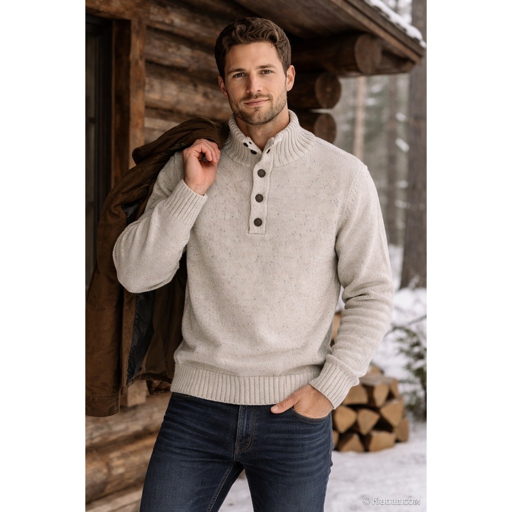 Mens Knit Pullover Sweater Size L Cream Preppy Cabin Cozy Preppy Outdoor Classic